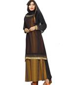 Black & Yellow Color Plain Lining Burkha With Hijab