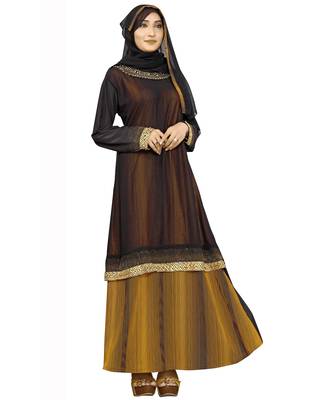 Black & Yellow Color Plain Lining Burkha With Hijab 2