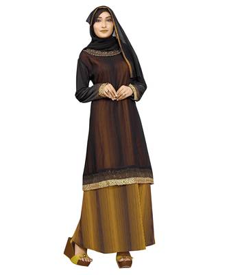 Black & Yellow Color Plain Lining Burkha With Hijab 3