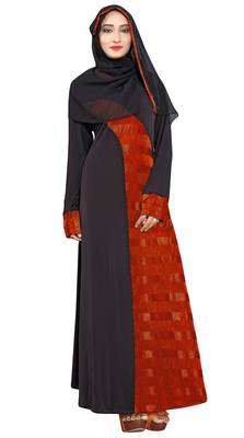 Black & Red Color Straight Abaya Burkha With Hijab 1