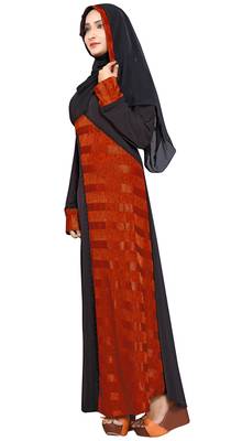 Black & Red Color Straight Abaya Burkha With Hijab 2
