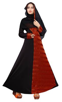 Black & Red Color Straight Abaya Burkha With Hijab 3