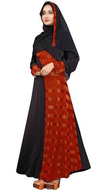 Black & Red Color Straight Abaya Burkha With Hijab 4