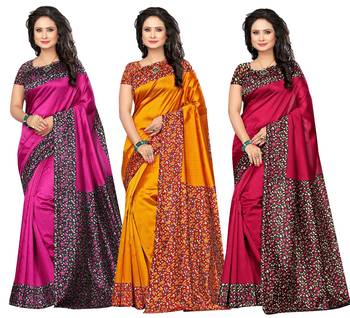 Multicolor printed art silk Combo saree with blouse Pack Of - 3 1