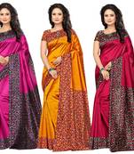 Multicolor printed art silk Combo saree with blouse Pack Of - 3