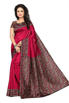 Multicolor printed art silk Combo saree with blouse Pack Of - 3 5