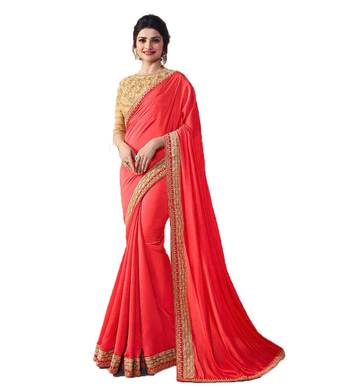 Pink embroidered georgette  saree with blouse 1
