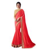 Pink embroidered georgette  saree with blouse