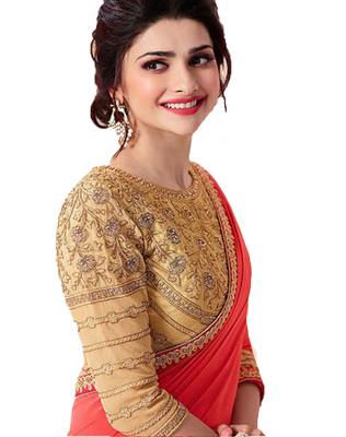 Pink embroidered georgette  saree with blouse 2