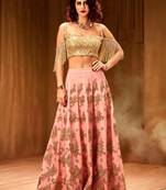 Khwaab Pink Net and Santoon Embroidered Stitched lehenga choli