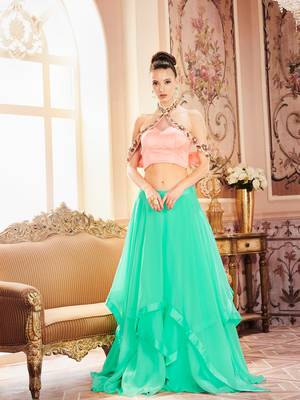 Khwaab Cyan Satin Embroidered Stitched lehenga choli 1