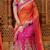 Orange & Rani-pink embroidered Tussar-Silk  Net saree