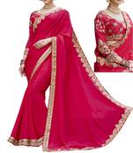 Dark hot pink embroidered georgette saree with blouse