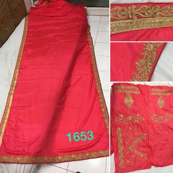 Dark hot pink embroidered georgette saree with blouse 2