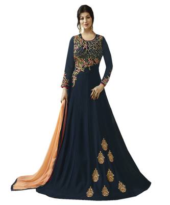 Blue embroidered georgette Anarkali Suit 1