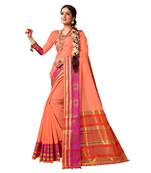 Peach woven cotton silk saree with blouse
