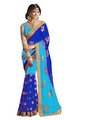 Multicolor embroidered georgette saree with blouse 1