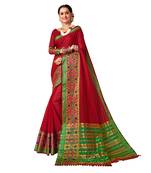 Red woven cotton silk saree with blouse