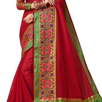 Red woven cotton silk saree with blouse 3