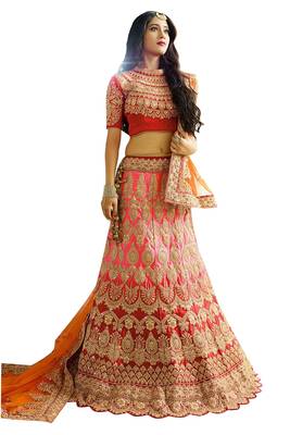 Multicolor embroidered silk unstitched lehenga with dupatta 1