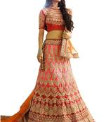 Multicolor embroidered silk unstitched lehenga with dupatta
