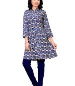 Navy blue printed crepe long-kurtis