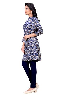 Navy blue printed crepe long-kurtis 2