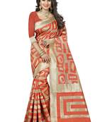 Orange printed art silk saree with blouse