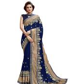 Royal blue embroidered georgette saree with blouse