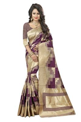 Wine printed art silk saree with blouse 1