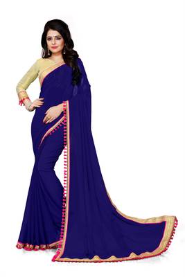 Blue woven georgette saree with blouse 1