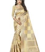 Cream printed art silk saree with blouse
