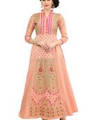 Peach Embroidered Art Silk Ethnic-Kurtis