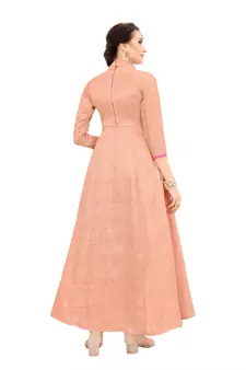 Peach Embroidered Art Silk Ethnic-Kurtis