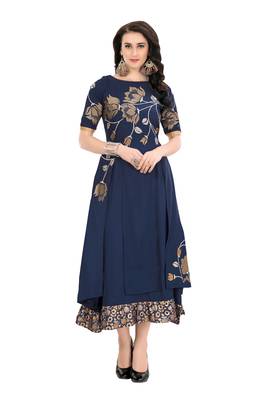 Blue Embroidered Silk Ethnic-Kurtis 1