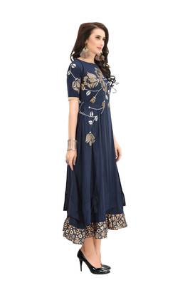 Blue Embroidered Silk Ethnic-Kurtis 3