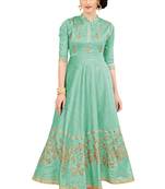 Green Embroidered Silk Ethnic-Kurtis
