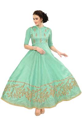 Green Embroidered Silk Ethnic-Kurtis 3
