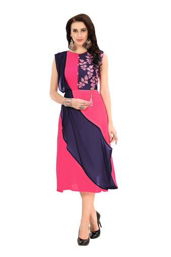 Pink Embroidered Georgette Ethnic-Kurtis