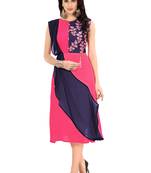 Pink Embroidered Georgette Ethnic-Kurtis