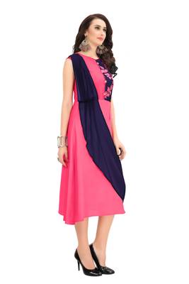 Pink Embroidered Georgette Ethnic-Kurtis 3