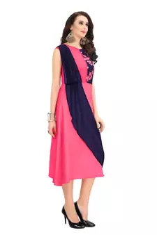 Pink Embroidered Georgette Ethnic-Kurtis