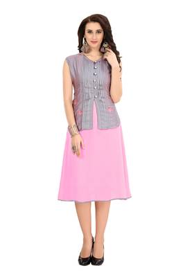 Pink Embroidered Georgette Ethnic-Kurtis 1
