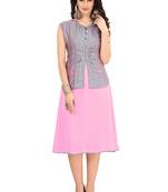 Pink Embroidered Georgette Ethnic-Kurtis