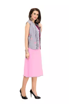 Pink Embroidered Georgette Ethnic-Kurtis