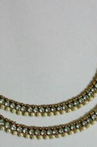 Pearl Anklets with Golden Beads