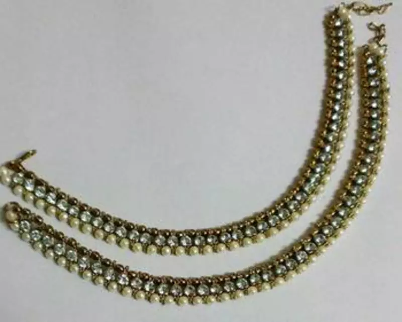 Pearl Anklets with Golden Beads