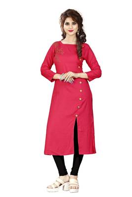 Red plain rayon kurti 1
