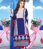 Blue Pink embroidered cotton-silk semi-stitched salwar with dupatta