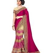 Pink embroidered georgette saree with blouse